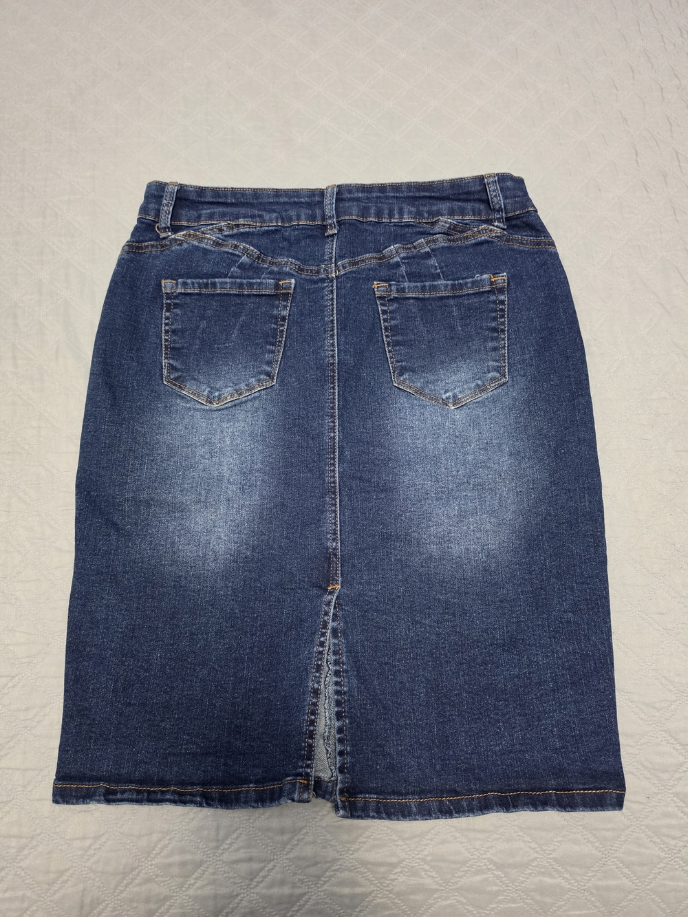 High-Rise Dark Blue Denim Pencil Skirt